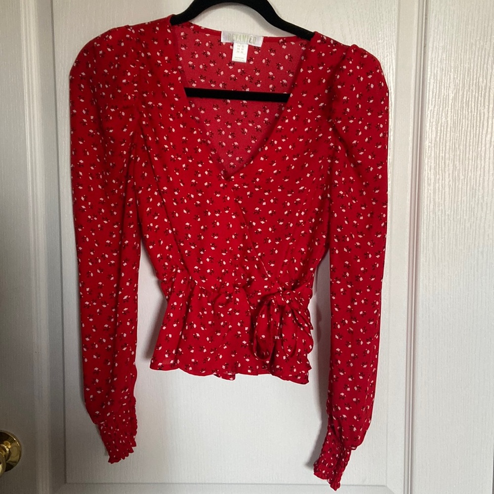 Red Floral Wrap Blouse